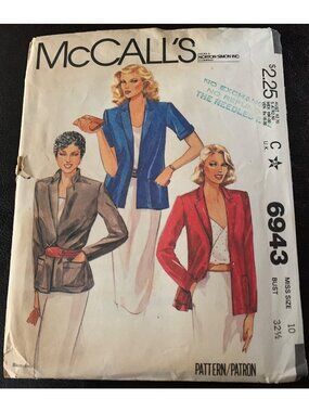 McCall's Misses Jacket Sewing Pattern Size 10 6943 - uncut